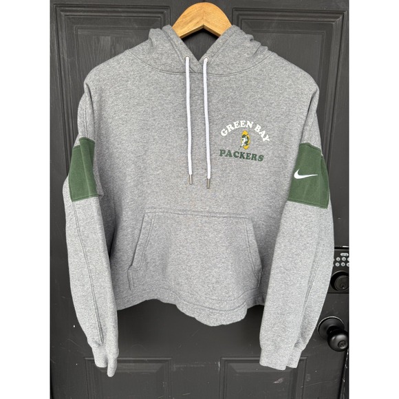 Nike Green Bay Packers Historic Women's Crop Pullover Hoodie Gray Medium - Picture 1 of 11